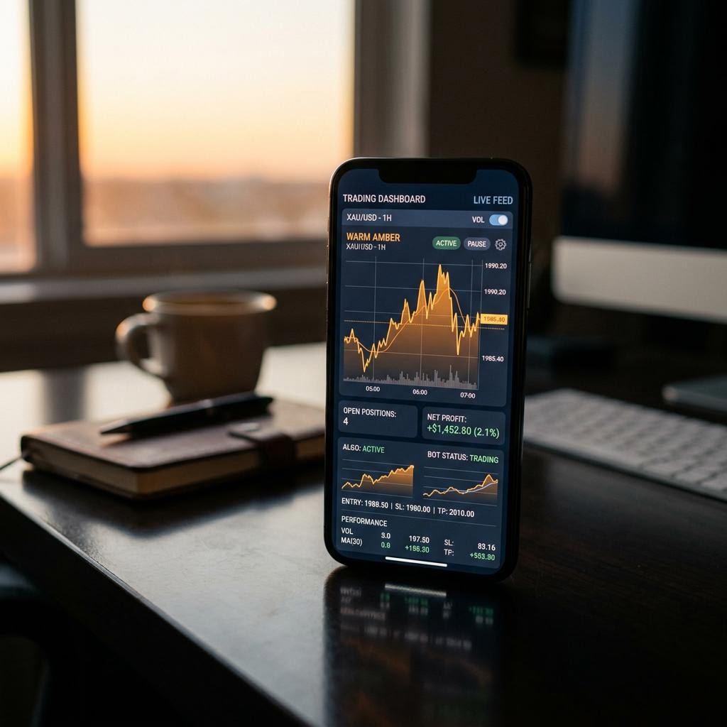 Painel da plataforma de negociação cripto com IA Serra Fondecto em dispositivo móvel